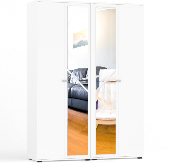 Камелия спальня № 1 Кровать 1400 + Две тумбы + Шкаф 4-х створчатый, цвет белый, сп.м. 1400х2000 мм., б/м, основание есть