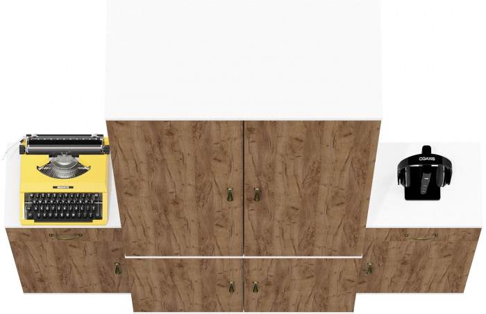 Лидер-8 Шкаф МД 20Б + Тумба МД 3.15 + Тумба МД 3.15, белый шагрень/крафт золото