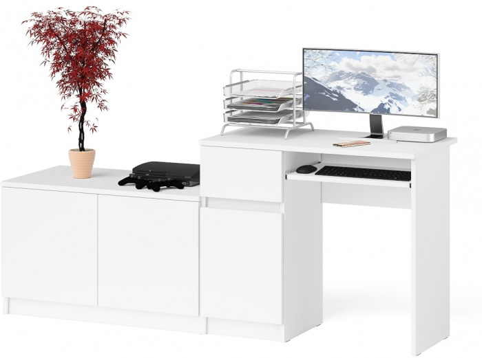 Мори компьютерный стол МС-1 левый + Тумба МА900.1, белый