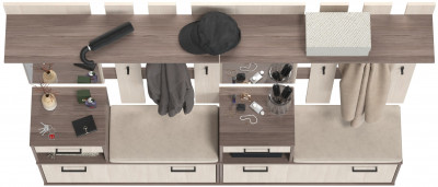 Лира ГК Прихожая 2 Два х Тумба под обувь + Два х Вешалка с зеркалом, цвет бодега тёмный/бодега светлый, ШхГхВ 200х33х185 см., универсальная сборка