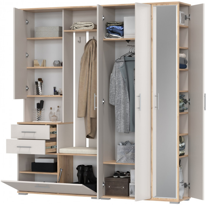 Прихожая Домино 5, дуб крафт золотой/кашемир серый