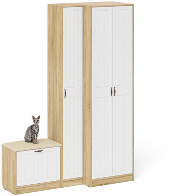 Прихожая П-6 Компоновка № 25, дуб сонома/фасады МДФ белое дерево фрезеровка прованс