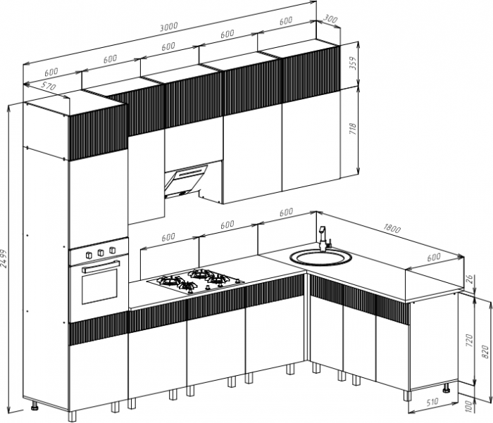 Кухня Оливия NEW 3,0х1,8/1080м Компоновка №2, Крафт золотой/Олива софт