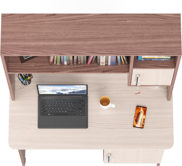 письменный стол с надстройкой С-МД-1-09Н, ясень шимо светлый/ясень шимо тёмный