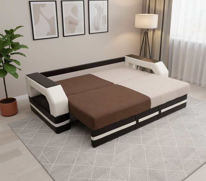 Диван-еврокнижка Манчестер 160х200, с подсветкой, велюр/экокожа комби