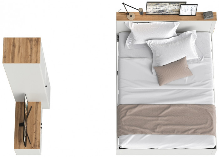 Остин 11.53 Кровать + ортопед + 13.225 Шкаф-пенал + 13.257 Тумба, белый шагрень/дуб крафт золотой