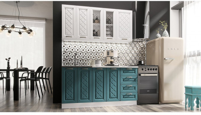 Кухня МДФ Агава 1600 (Лиственница светлая, Белый)