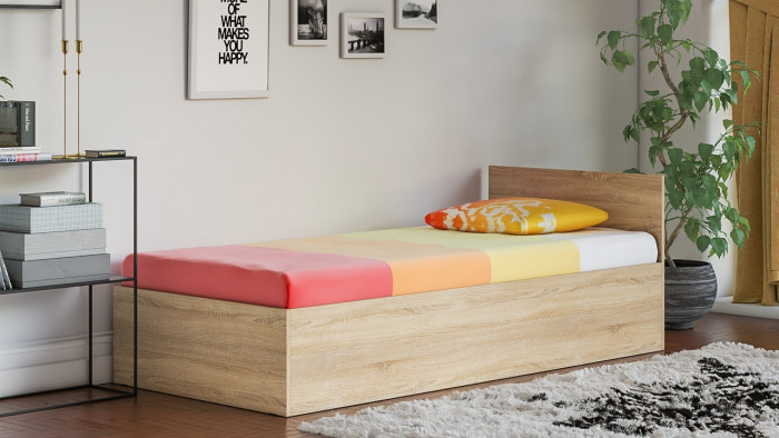 Мори Кровать 0900, цвет дуб сонома, ШхГхВ 93,5х203,5х70 см., сп.м. 900х2000 мм., без матраса, основание есть