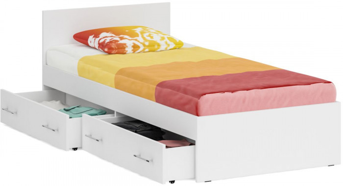 Стандарт Кровать с ящиками 0900, цвет белый, ШхГхВ 93,5х203,5х70 см., сп.м. 900х2000 мм., без матраса, основание есть