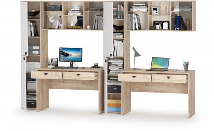 КР100 Бостон № 20, цвет дуб эндгрейн элегантный/фасады МДФ милк рикамо софт, 12.69+10.51+13.154+12.69+10.51+13.154, ШхГхВ 307,6х57,2х194,4 см, ун. сб.