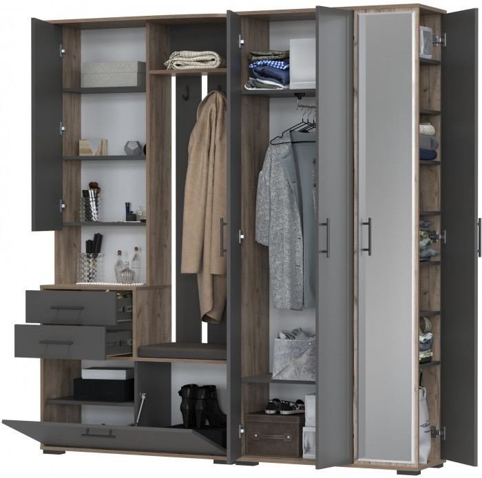 Прихожая Домино 5, дуб крафт табачный/графит