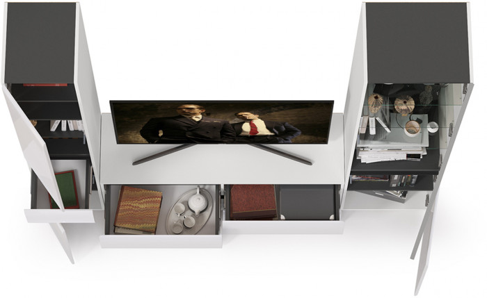 Сидней Комплектация № 024, корпус белый/чёрный/фасады МДФ белый глянец