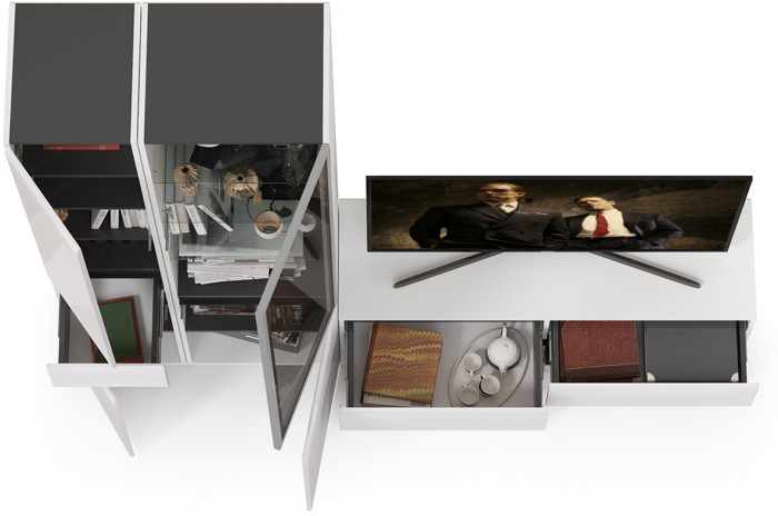 Сидней Комплектация № 024, корпус белый/чёрный/фасады МДФ белый глянец