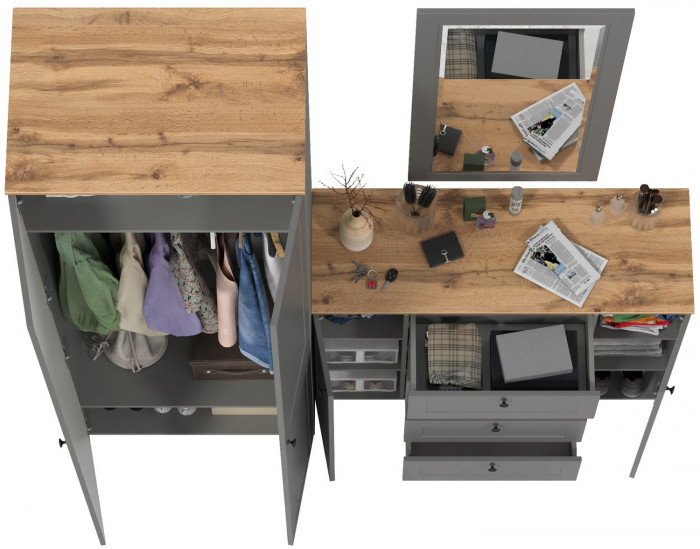 Остин Прихожая 14, цвет серый графит/дуб крафт золотой, ШхГхВ 200х54,3х229,6 см., универсальная сборка