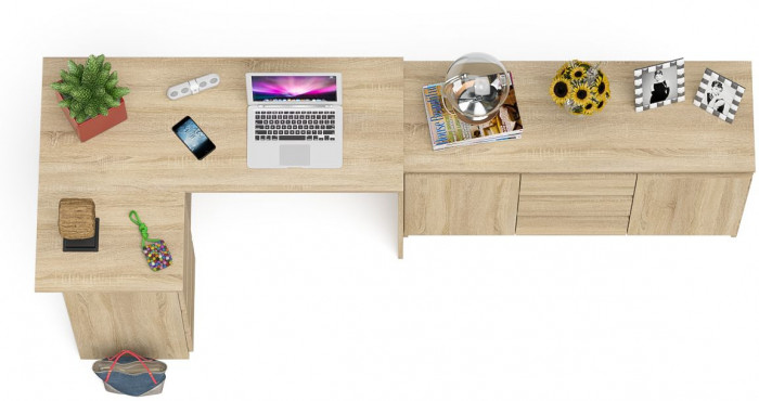 Мори компьютерный стол МС-16 левый + Комод МК1200.3, дуб сонома