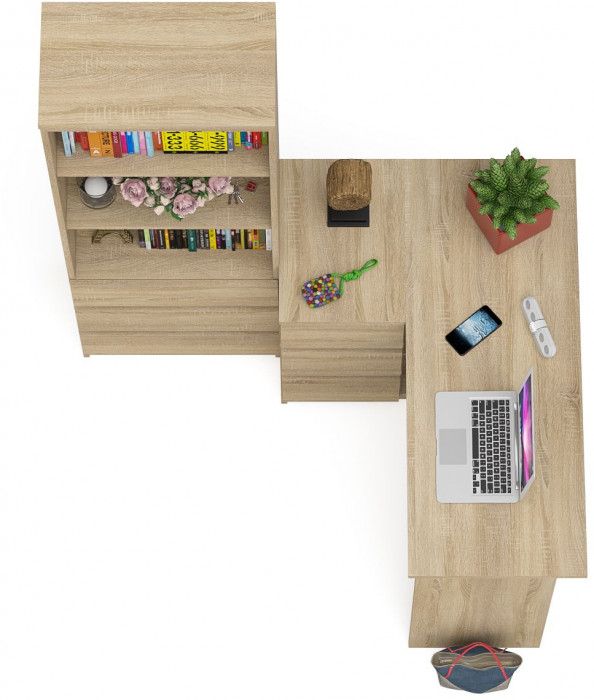 Мори компьютерный стол МС-16 левый + Стеллаж МСТ600.3, дуб сонома