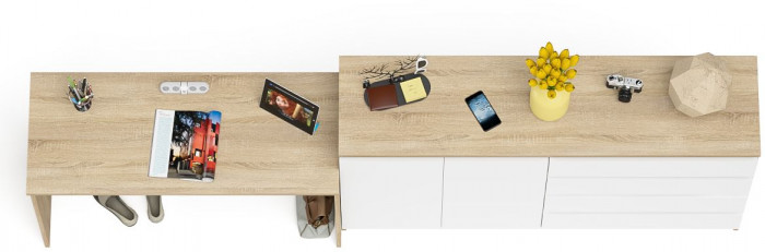 Мори письменный стол МСП1200.1 + Комод МК1600.1, дуб сонома/белый
