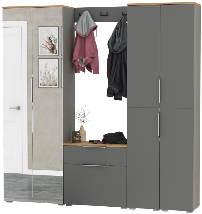Октава Прихожая 30, серый графит/дуб крафт золотой/фасады МДФ серый графит