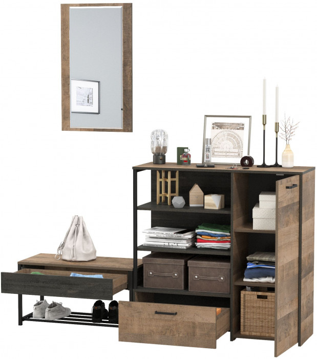 Трувор Прихожая 195, цвет дуб гранж песочный/интра, ШхГхВ 189х36,9х195 см., универсальная сборка