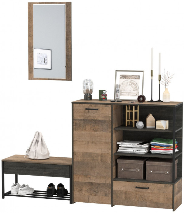 Трувор Прихожая 195, цвет дуб гранж песочный/интра, ШхГхВ 189х36,9х195 см., универсальная сборка