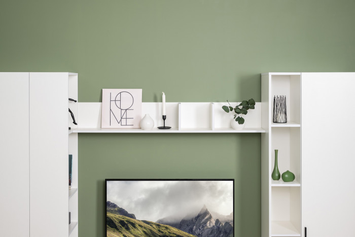 Эйр Гостиная 16.490 Полка навесная открытая, цвет белый шагрень, ШхГхВ 140х22,6х21 см., НЕ универсальная сборка