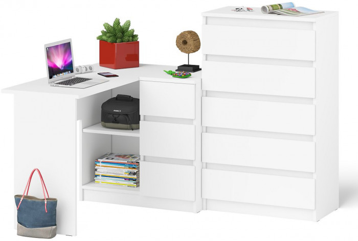 Мори компьютерный стол МС-16 правый + Комод МК700.5, белый