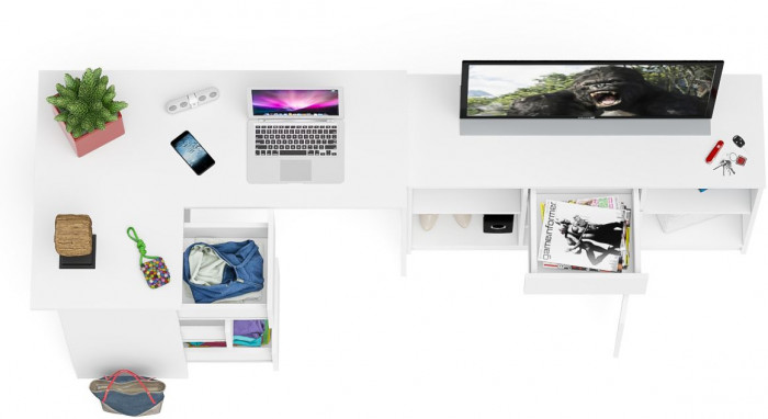 Мори Стол компьютерный МС-16 левый + Тумба МТВ1204.1, цвет белый, ШхГхВ 244,8х84,9х76,6 см., выдвижные ящики слева, НЕ универсальная сборка