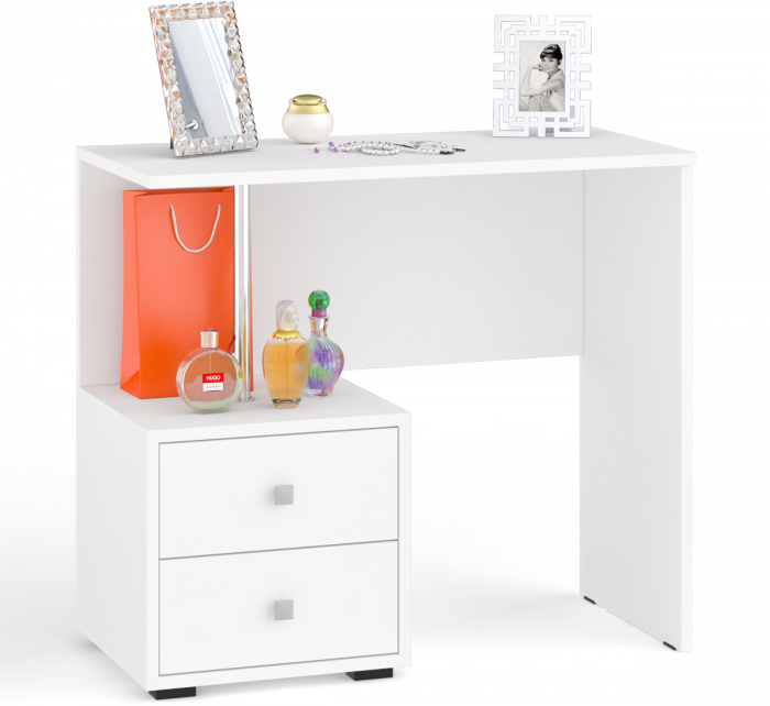 Камелия спальня № 9 Кровать с ящиками 1600 + Две тумбы + Стол косметич. + Зеркало + Шкаф 4-х, белый