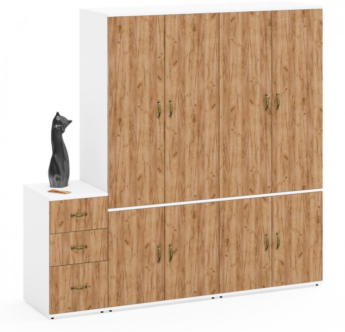 Лидер-8 Шкаф МД 19Б + Шкаф МД 19Б + Тумба МД 3.16, белый шагрень/крафт золото