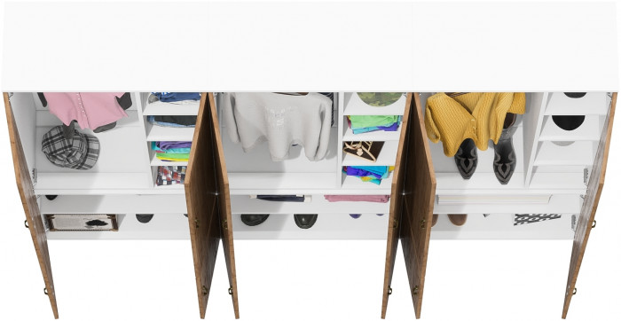 Лидер-8 Шкаф МД 20Б 3 шт., цвет белый шагрень/крафт золото, ШхГхВ 240х37,5х190 см., НЕ универсальная сборка