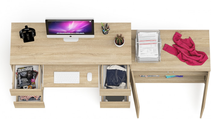 Мори Стол компьютерный МС-2 + Тумба МА900.1, цвет дуб сонома, ШхГхВ 225,8х50,4х76,6 см., универсальная сборка