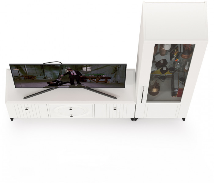 Валенсия Гостиная № 054, ЛДСП белый шагрень/МДФ белый шагрень