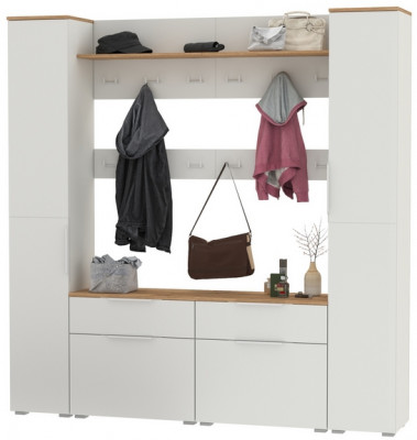 Октава Прихожая 35, цвет белый шагрень/дуб крафт золотой/фасады МДФ белый шагрень, ШхГхВ 194,2х35,4х197,6 см., универсальная сборка