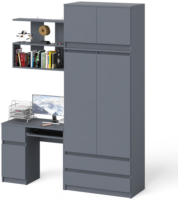 Мори Стол компьютерный МС-1 левый + Шкаф МШ900.1 + Антресоль МА900.1 + Полка 900, цвет графит, ШхГхВ 180,4х50,4х234,2 см., НЕ универс. сб.