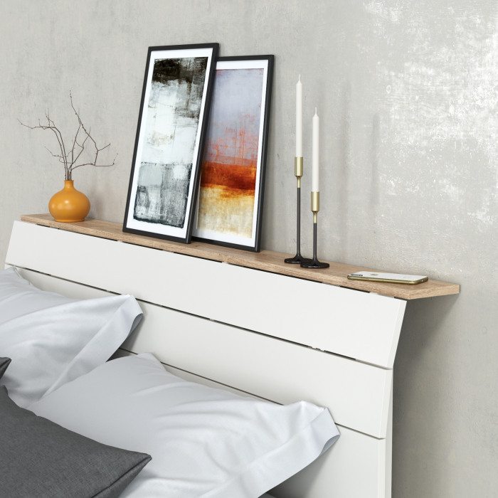 Муссон Кровать 11.41 + ортопед + 2 х Тумба 16.03, цвет белый/дуб эндгрейн элегантный, сп. м. 1600х2000 мм., б/м