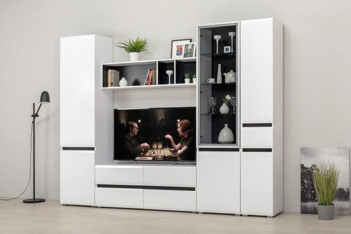 Сидней Комплектация № 025, корпус белый/чёрный/фасады МДФ белый глянец