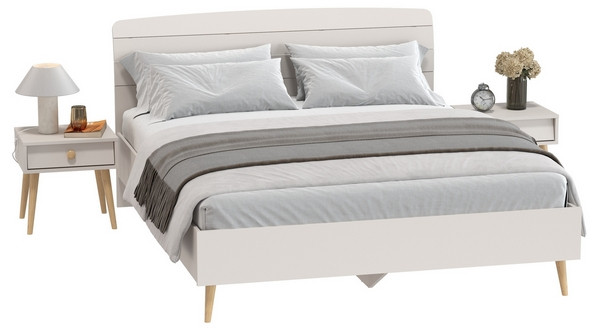 Афина Спальня Кровать 1600 + Две тумбы, кашемир серый