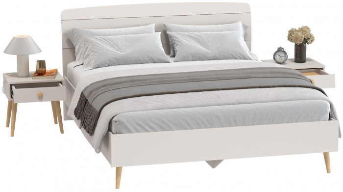 Афина Спальня Кровать 1600 + Две тумбы, кашемир серый