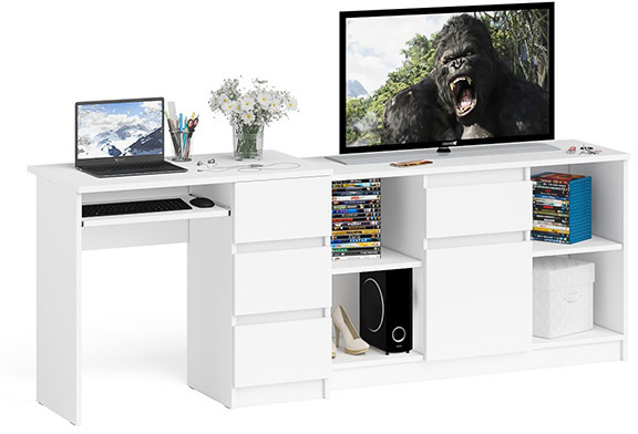 Мори компьютерный стол МС-6 правый + Тумба МТВ1204.1, белый