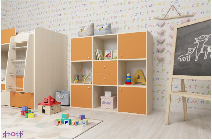 Стеллаж Джери (Дуб молочный/Оранжевый)