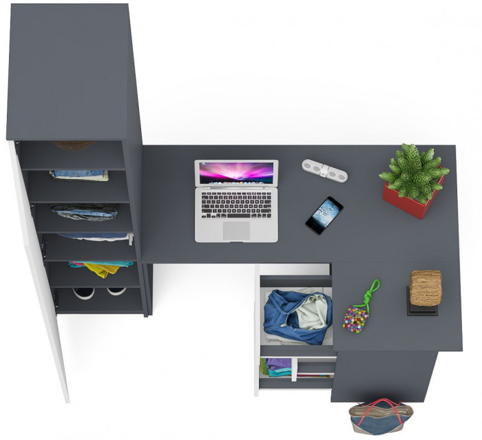 Мори Стол компьютерный МС-16 правый + Пенал МШ400.1, цвет графит/белый, ШхГхВ 164,8х84,9х209,6 см., выдвижные ящики справа, НЕ универсальная сборка