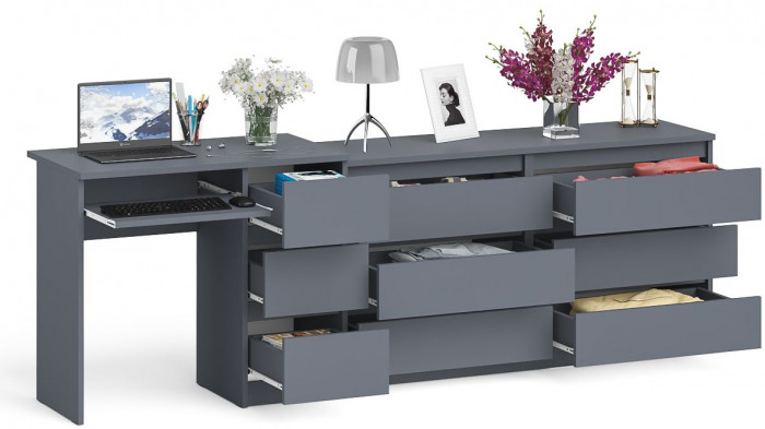 Мори Стол компьютерный МС-6 правый + Комод МК1380.6, цвет графит, ШхГхВ 228х50х76,6 см., выдвижные ящики справа, НЕ универсальная сборка