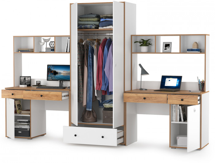 Вуди Компоновка № 28, белый премиум/дуб крафт золотой