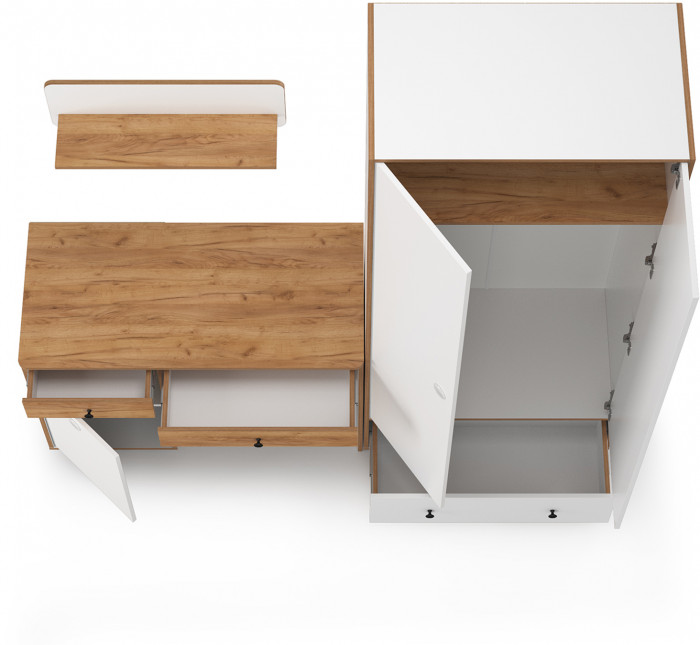 Вуди Компоновка № 18, цвет белый премиум/дуб крафт золотой, ШхГхВ 196х52,7х205 см., универсальная сборка