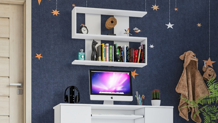 Мори Полка 900, цвет белый, ШхГхВ 90х21х64,8 см., универсальная сборка