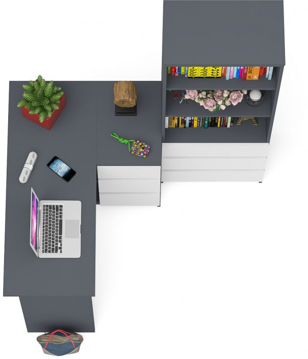 Мори Стол компьютерный МС-16 правый + Стеллаж МСТ600.3, цвет графит/белый, ШхГхВ 184,8х84,9х179,6 см., выдвижные ящики справа, НЕ универсальная сборка