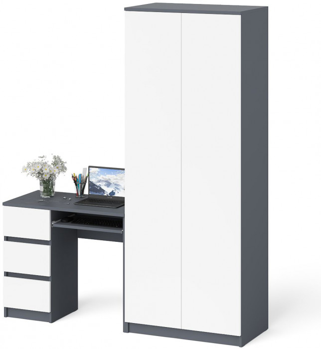 Мори Стол компьютерный МС-6 левый + Шкаф МШ800.1, цвет графит/белый, ШхГхВ 170,4х50,4х209,6 см., выдвижные ящики слева, НЕ универсальная сборка