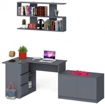Мори компьютерный стол МС-16 левый + Тумба МА900.1 + Полка 1200, графит