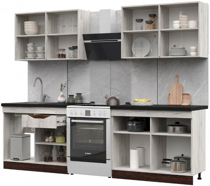 Кухня Паола 2,0 (2000х2160х600) МДФ ВЕНГЕ(тиковое дерево)/ДУБ КРАФТ БЕЛЫЙ