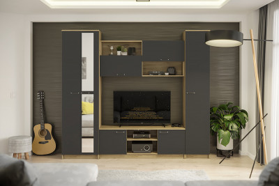 Стенка в гостиную Герда, серый графит